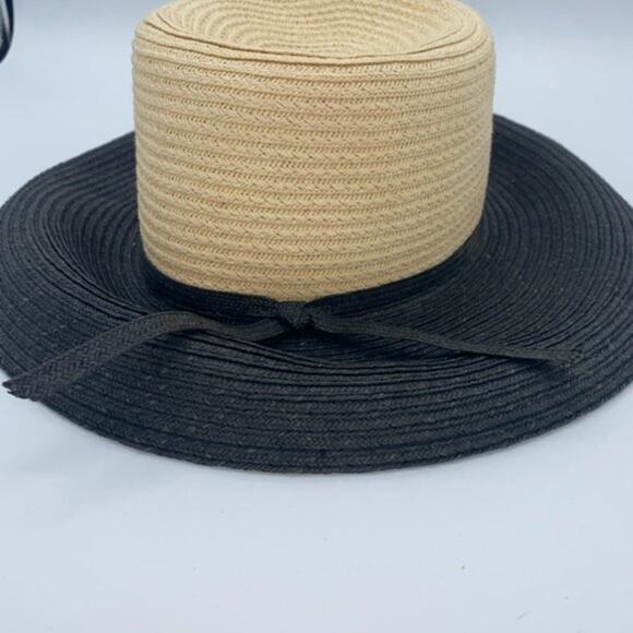 Vintage 100% Paper Wide Brim Black & Beige Sun Hat Women's - Picture 3 of 8